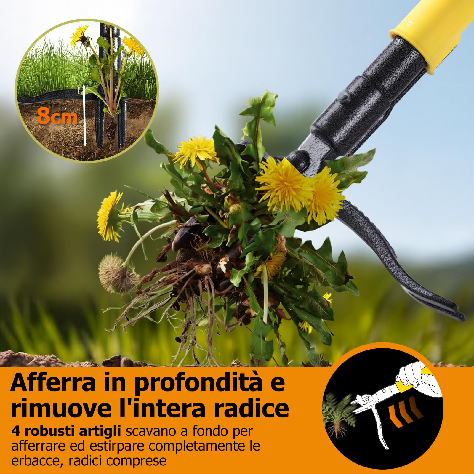 Estirpatore per Erbacce Attrezzo da Diserbo 109 cm con Sistema di Espulsione a Scorrimento