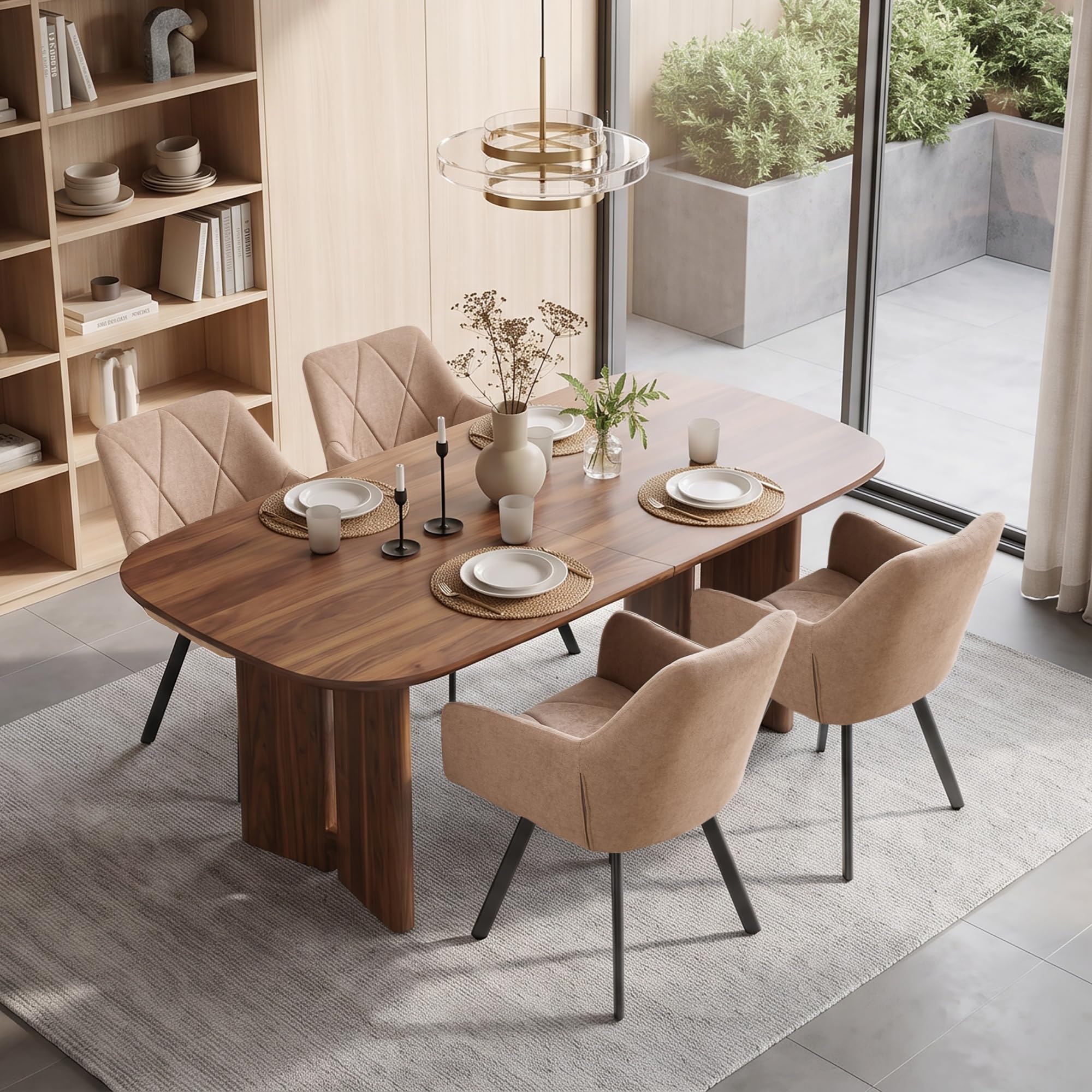 GrandCA HOME Set di 4 Sedie da Pranzo, Girevoli a 360°, Marrone Chiaro
