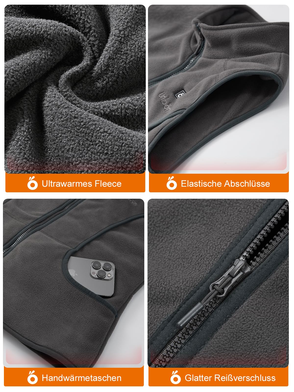 UNBON Heizweste Damen, Beheizbare Weste Damen mit Powerbank USB 10000mAh, Wärmeweste Fleece mit 3 Heizstufen 6 Heizzonen, Beheizte Weste mit Akku, Beheizte Beheizbare Jacke Heizjacke