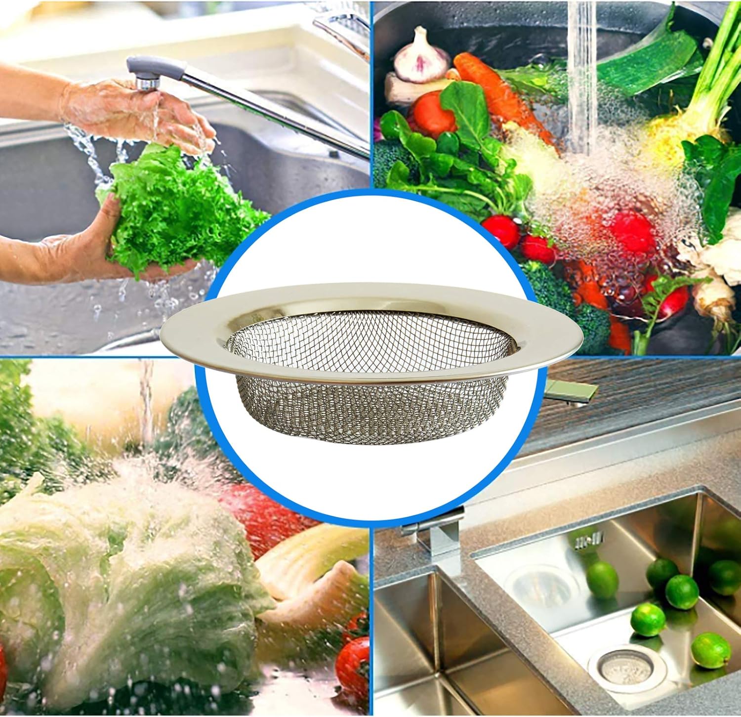 Kitchen Sink Drain Strainer Basket Stainless Steel Filter 2pcs Professional Sink Stopper And Strainers Garbage Disposal Stopper Anty Clogging Mesh Plug Cover For Most Drain Standard 3 1 2 Inch Tools Home Improvement