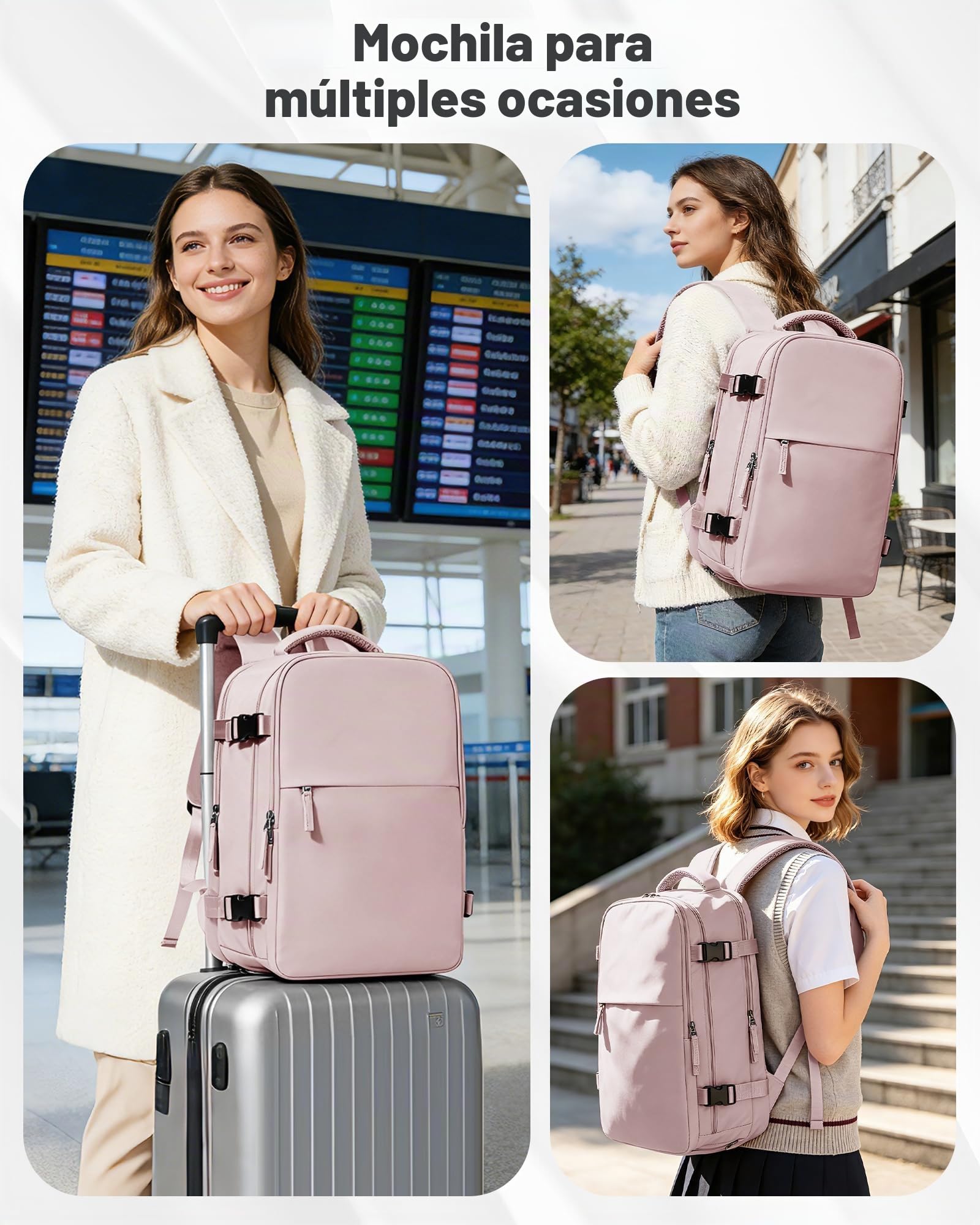 HPLQQ Mochila Viaje Cabina Avion 40x30x20 para Ryanair Mochilas de Vacío con Bomba Bolsa de Cabina Equipaje de Mano Cabina Avion Mochila de Senderismo Mochila Impermeable Cabina Mochila,M-Rosa Claro