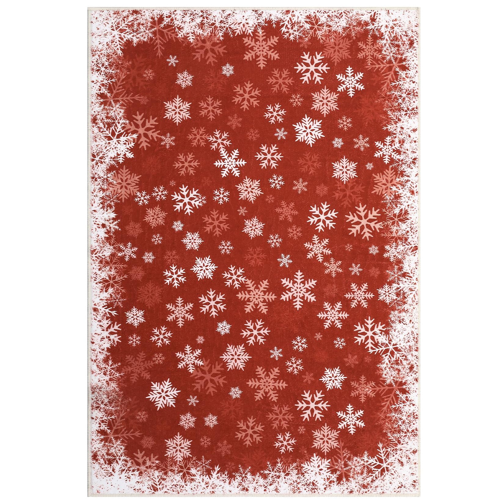 Garvee Tappeto Natalizio per Camera da Letto, Rosso 140x200 cm, Tappeto Moderno Lavabile con Fiocchi di Neve, Antiscivolo, Morbido e Resistente alle Macchie per Soggiorno, Sala da Pranzo, Aula