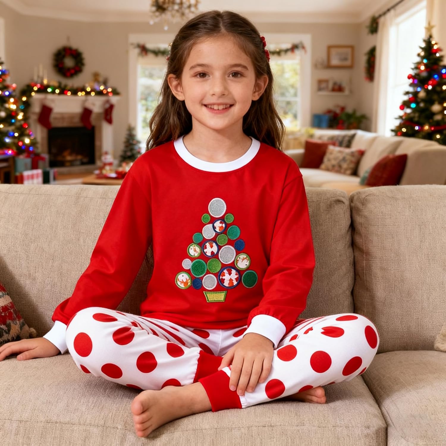 HYCLES Christmas Pajamas for Kids Girls Holiday Long Sleeve Sleepwear Santa Cotton Pajamas Sets for 2-12T Boys/Toddler Pjs - Image 2