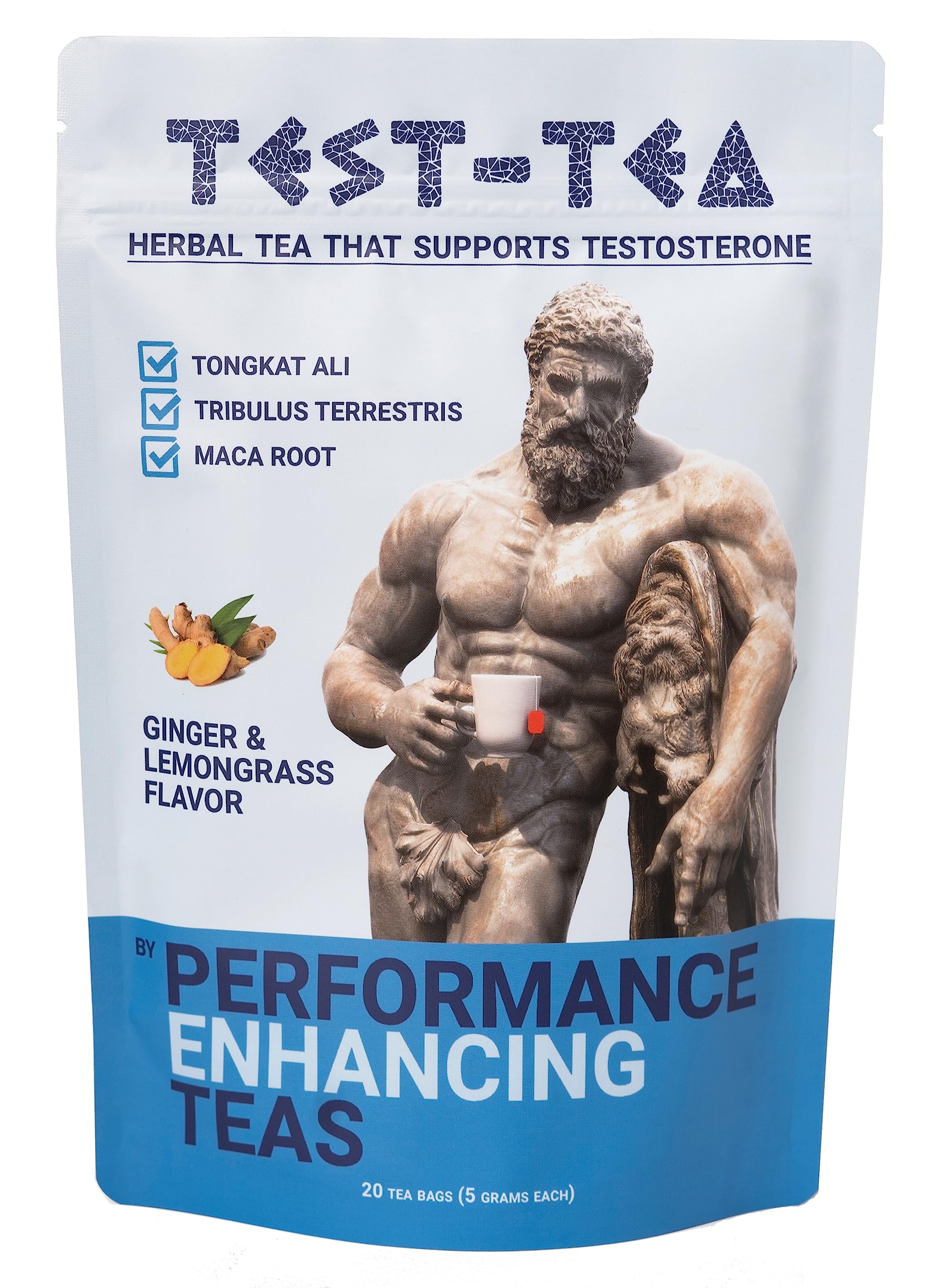 Test-Tea | Testosterone Boosting Herbal Tea for Men | Ginger and Lemongrass Flavor | 20 Pack Bag | with Tongkat Ali, Tribulus Terrestris and Maca Root by Performance Enhancing Teas
