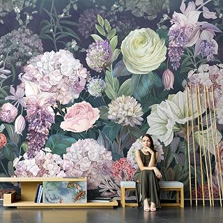 Floral Wall Murals Peel and Stick, Large Flower Canvas Wallpaper