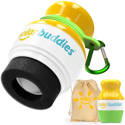 Green Bag Bundle Solar Buddies - Paquete de bolsas recargables con protector solar enrollable con aplicador de clip de carabina para familias,