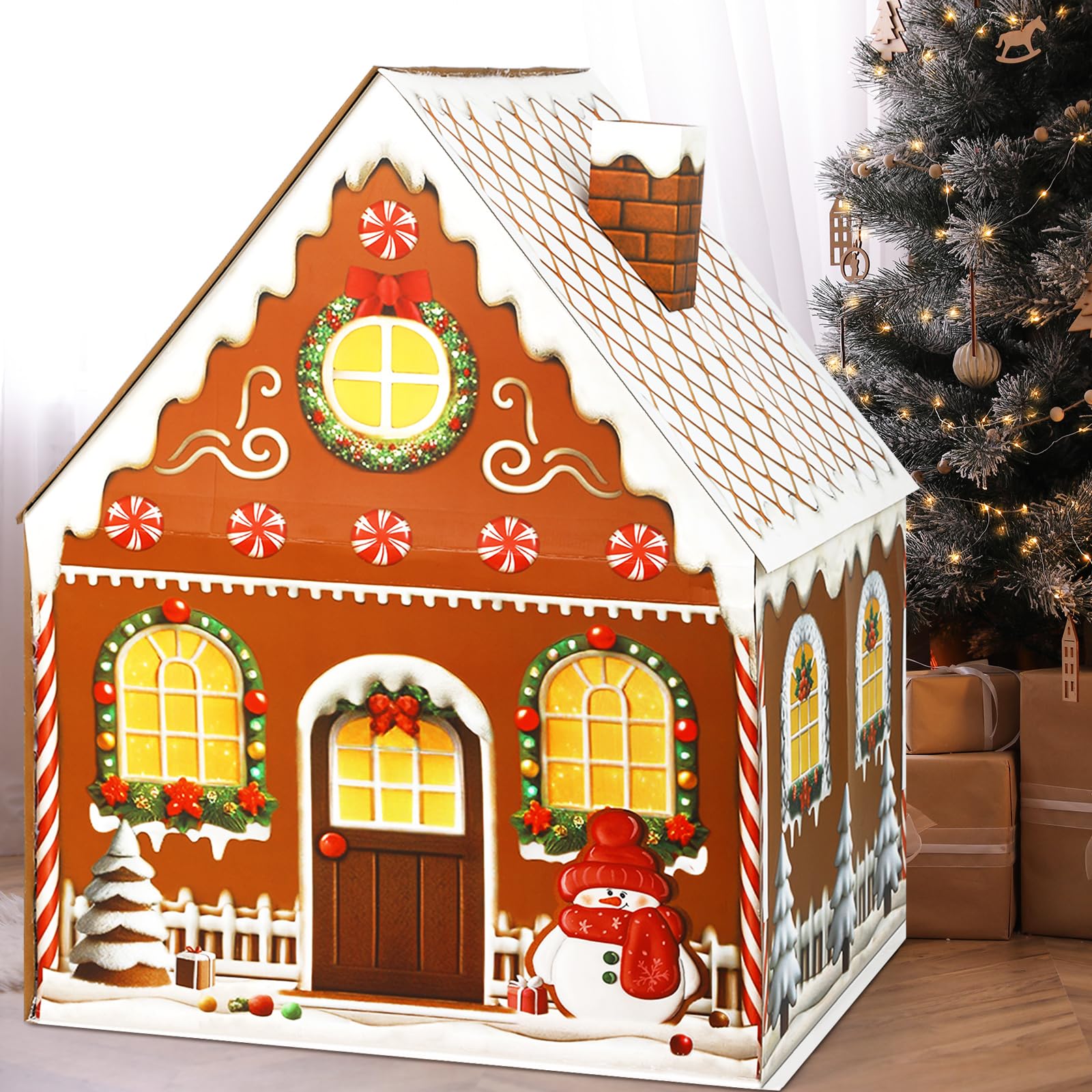 Giant Cardboard Gingerbread House Stand up Christmas Gingerbread Playhouse Holiday Sweets Gingerbread House Decor Cardboard Craft Activity for Christmas Kids Families 40.5 x 32 x 26.5 Inch