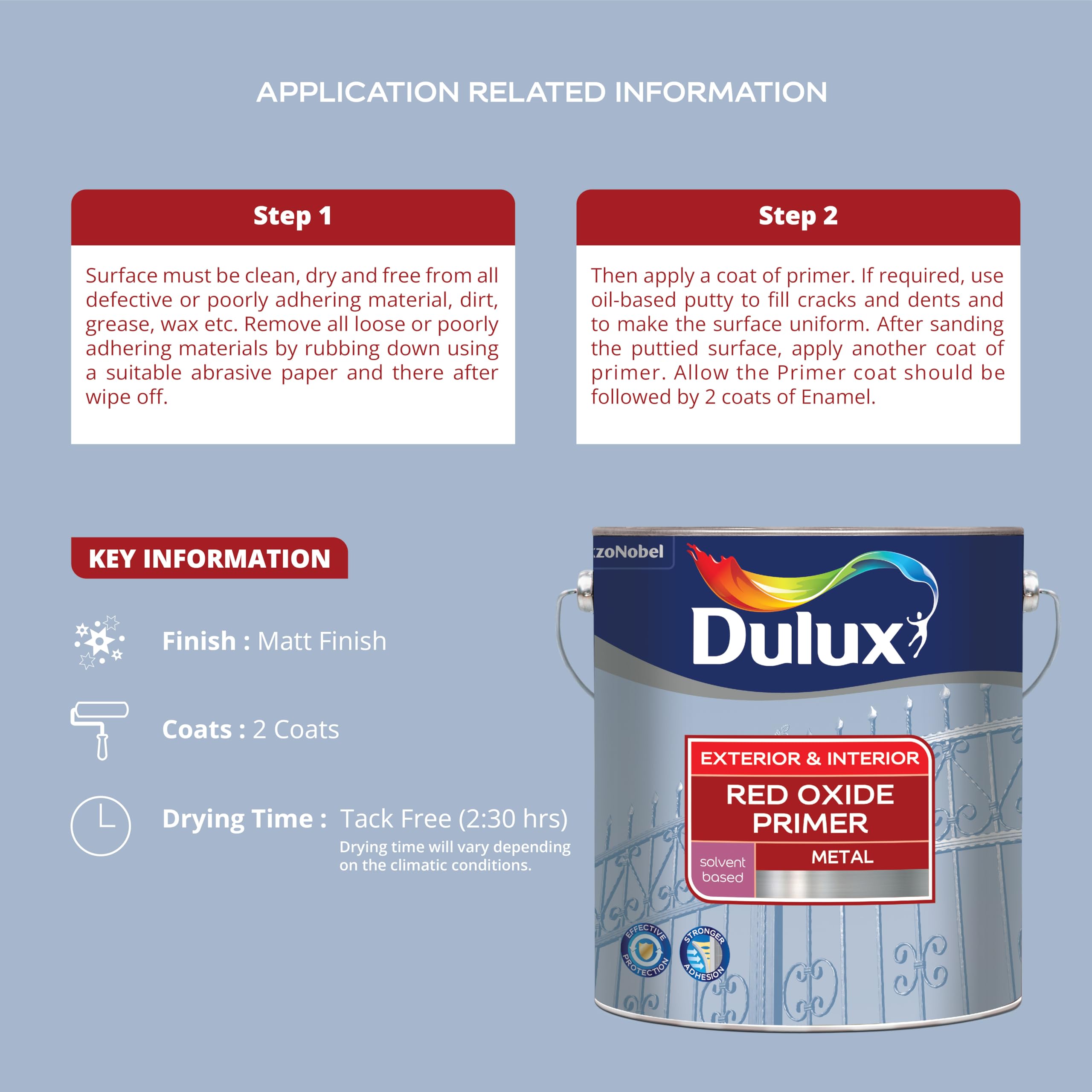 Dulux Red - Oxide Metal Primer | Suitable For Interior & Exterior Work |Quick Drying, Rust Protection for Metal Surfaces, 4 Litres 3