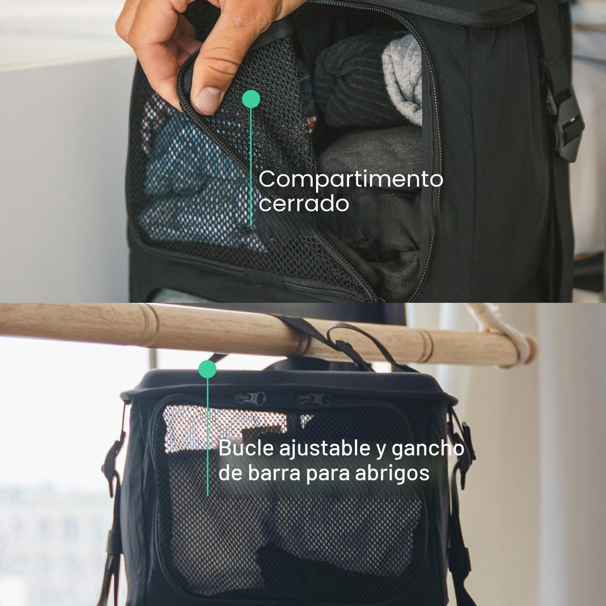 Tropicfeel Armario negro | Sistema de armario de viaje/organizador de ropa | Cabe en cualquier mochila o bolsa de 60 cm x 28 cm x 18 cm | Organizador de viaje colgante (todo negro)