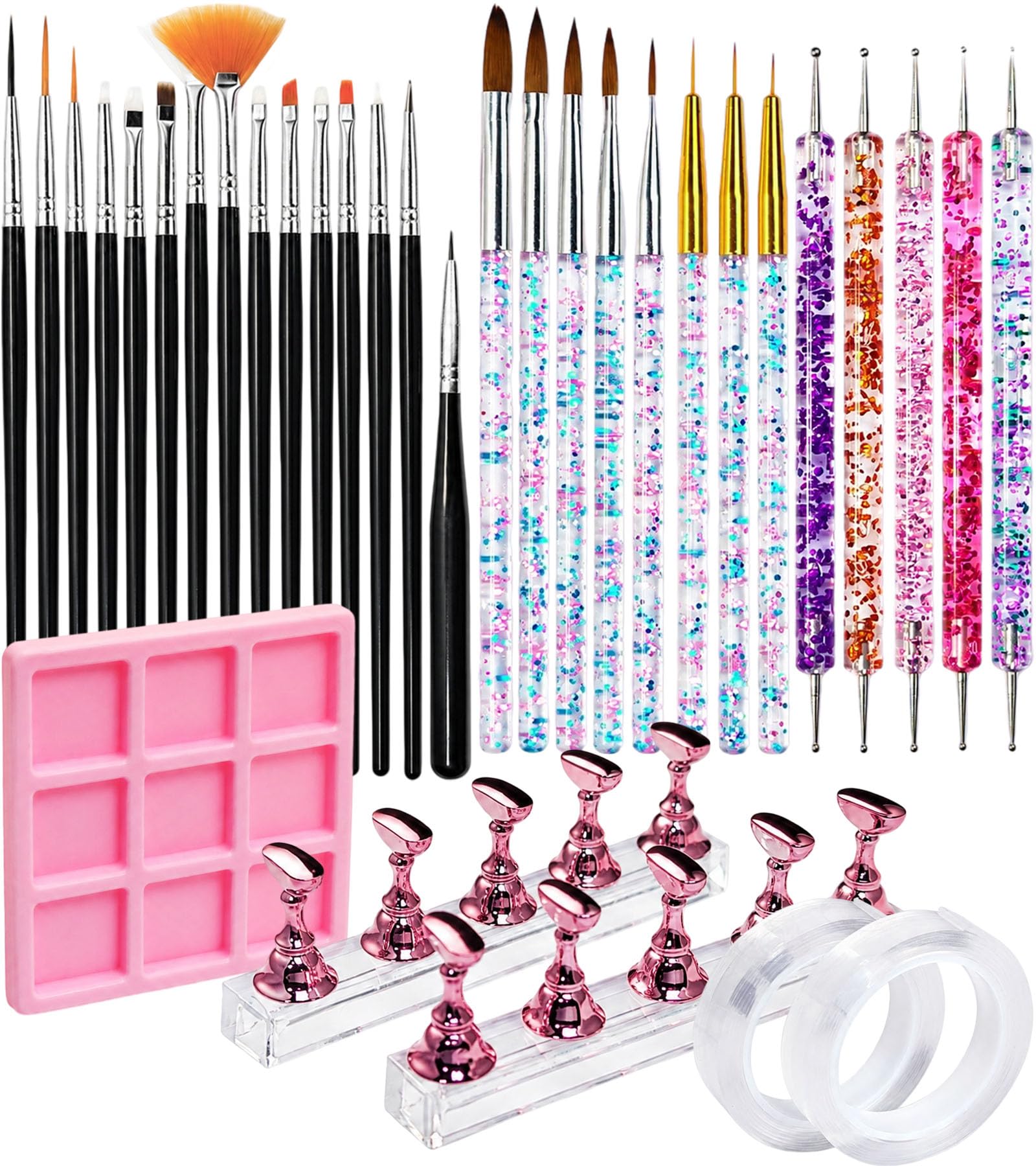 33 Pcs Nail Art Tool Kit & Nail Art Brushes Set with Nail Stands