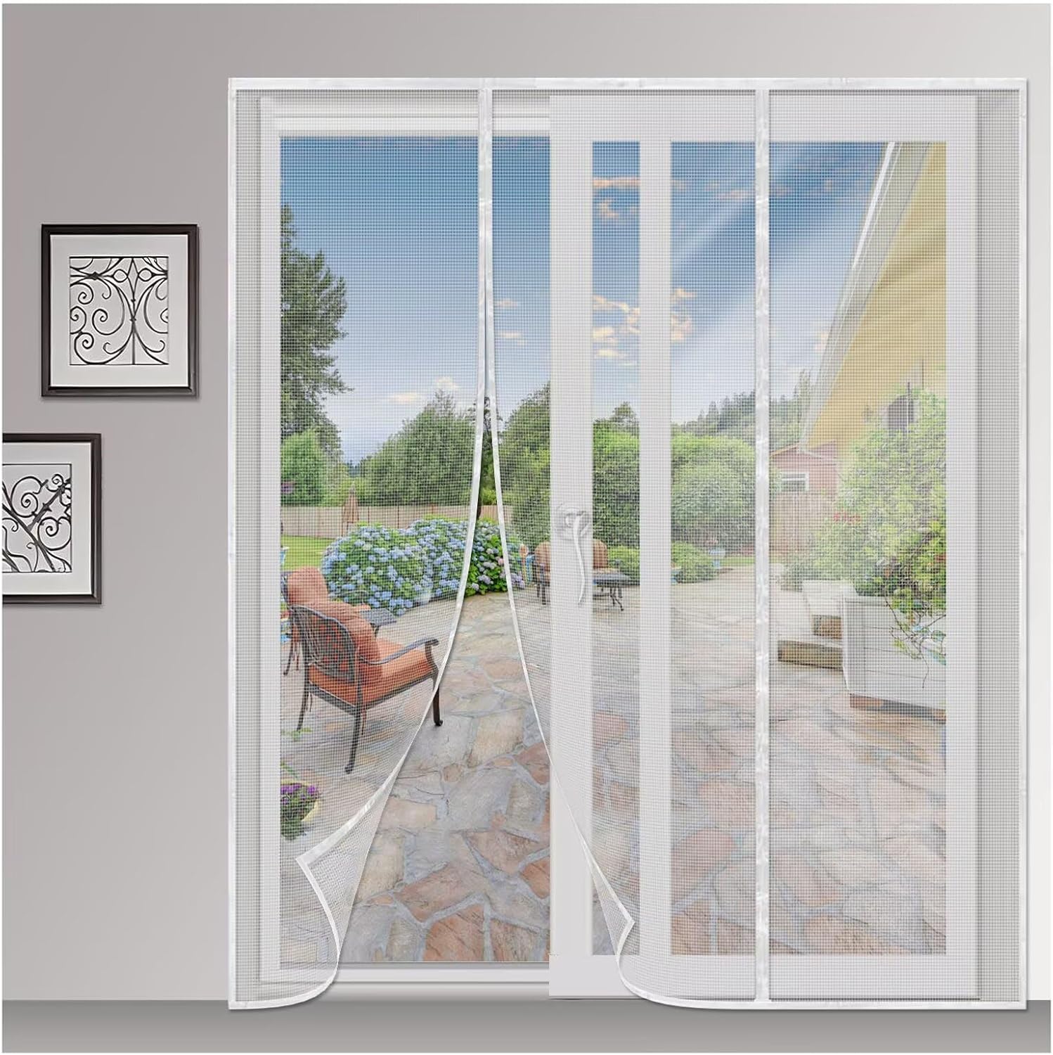 Magnetic Screen Door Mesh Heavy Duty Mesh Curtain Self Sealing, Hands Free Meshs Partition Works with Front Doors, Sliding Doors, 95x255cm White