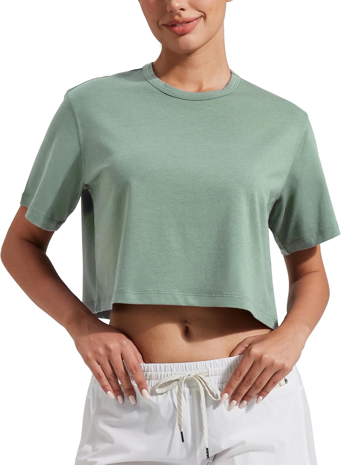 Pioneer Camp Bamboo Viscose Workout Crop Tops for Women Short Sleeve Loose T-Shirts Cropped Athletic Gym Running Yoga Tee