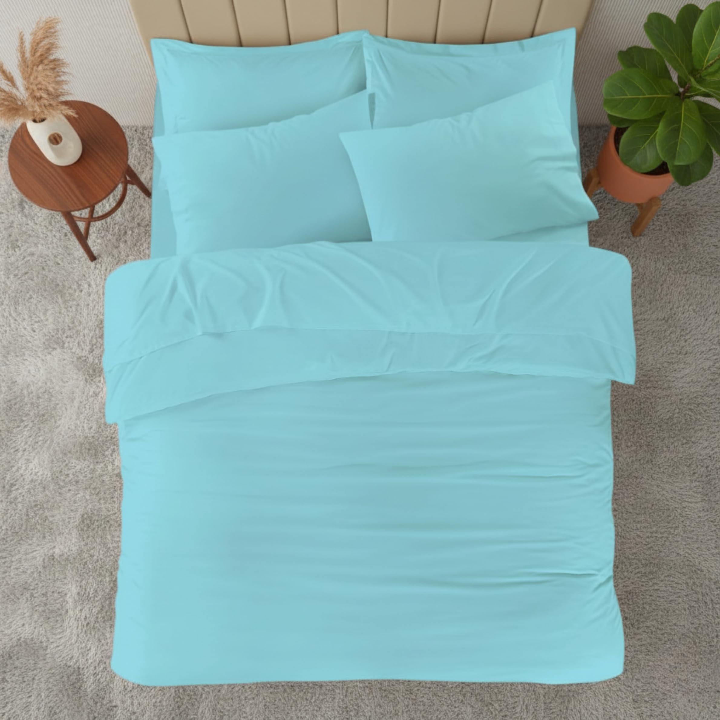 Luxury Plain T-180 Percale Flat Sheet Super Soft Classic Polycotton Bedding Flat Sheet Comfort For All Season (Aqua, Super King)