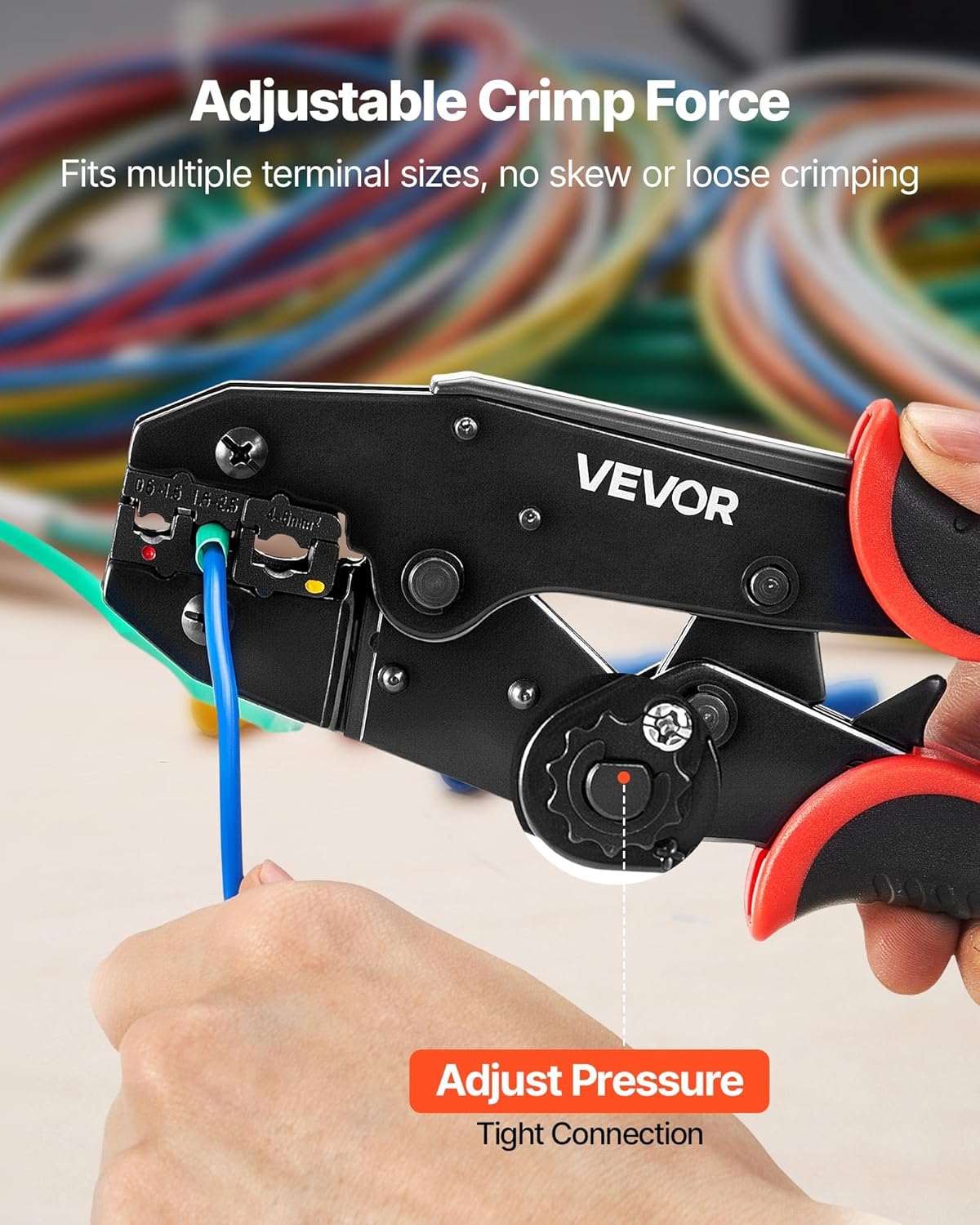 VEVOR Crimping Tool, 22-10 AWG Ratcheting Wire Crimper Tool, Labor-Saving Electrical Terminal Crimp Pliers with Clear Metric & AWG Markings, Quick Release, Adjustable Force for Multiple Terminals