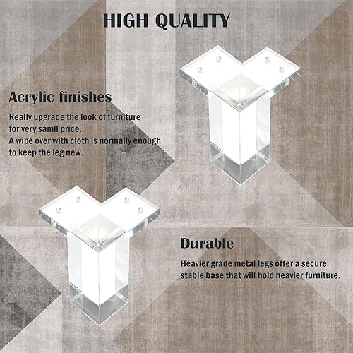Miniatura 2 de Patas acrílicas cuadradas de 5 pulgadas, gran y resistente reemplazo para sofás, sillas y mesas, juego de 4.