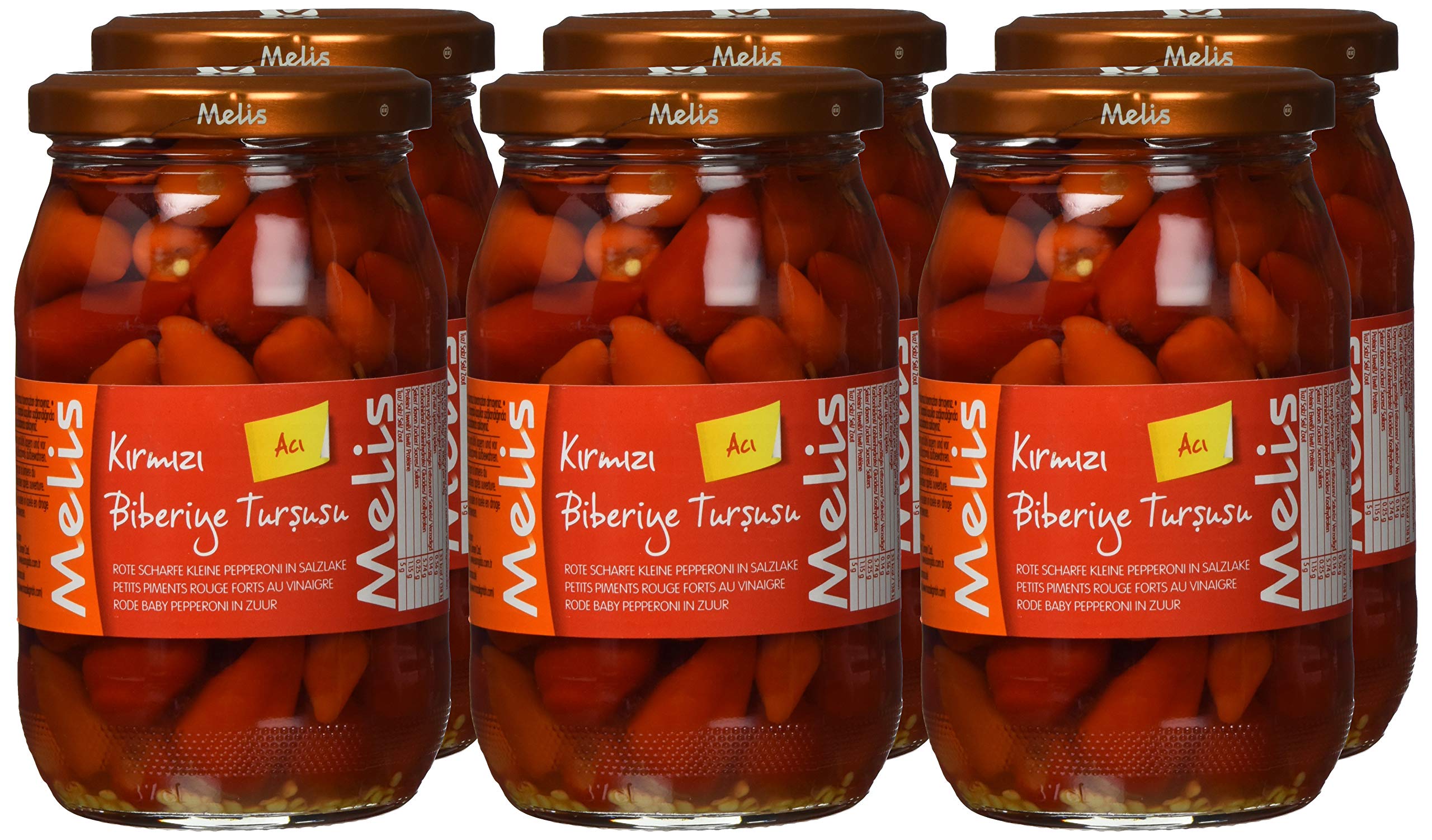Melis Eingelegte rote "Baby" Peperoni, sehr scharf Biberiye, 6er Pack (6 x 335 g)