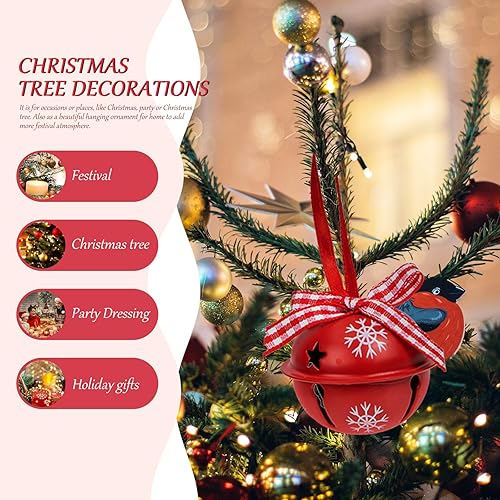 Miniatura 3 de TEHAUX 12 campanas de Navidad, cascabeles con cuerda, pequeñas campanas de estrella de Navidad con patrón de nieve, adornos de campana de Navidad