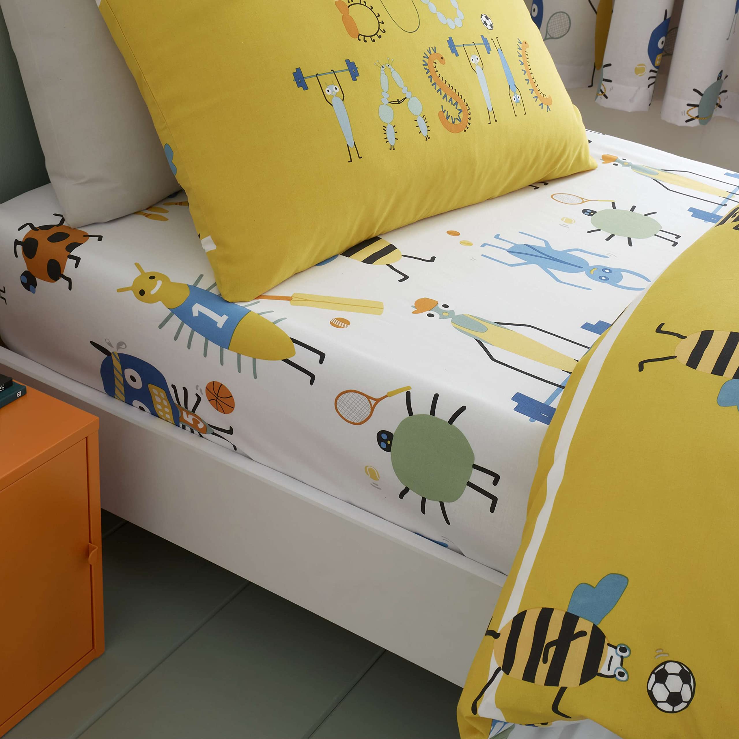 Catherine Lansfield Yellow Bugtastic Double Easy Care Fitted Sheet Double Fitted Sheet