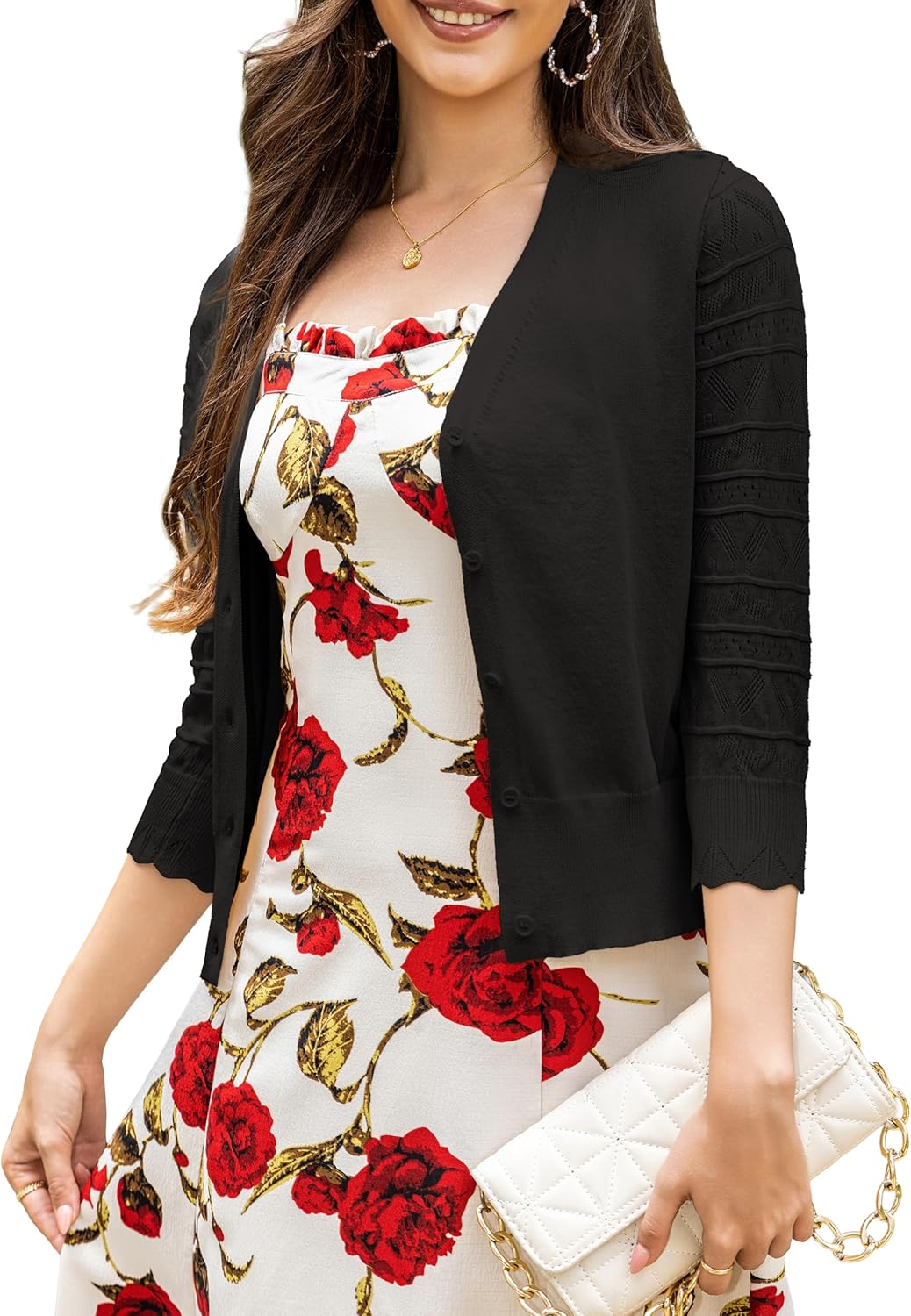 LIENRIDY Women's 3/4 Sleeve Cropped Cardigan Sweaters Button Down Bolero Shrugs for Dresses, S-XL - Image 7