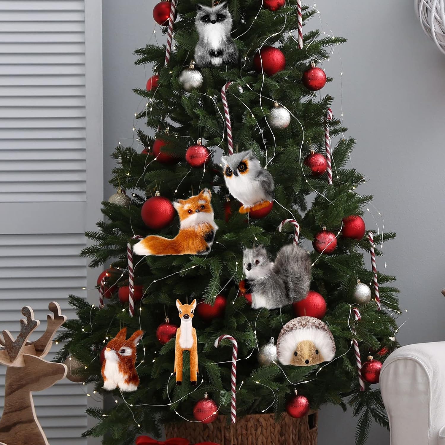 Sratte 12 Pcs Christmas Animal Ornament Furry Owl Fox Hanging Cute Animal Decoration for Christmas Tree for Christmas Holiday Party Garden Home Decoration - Image 4