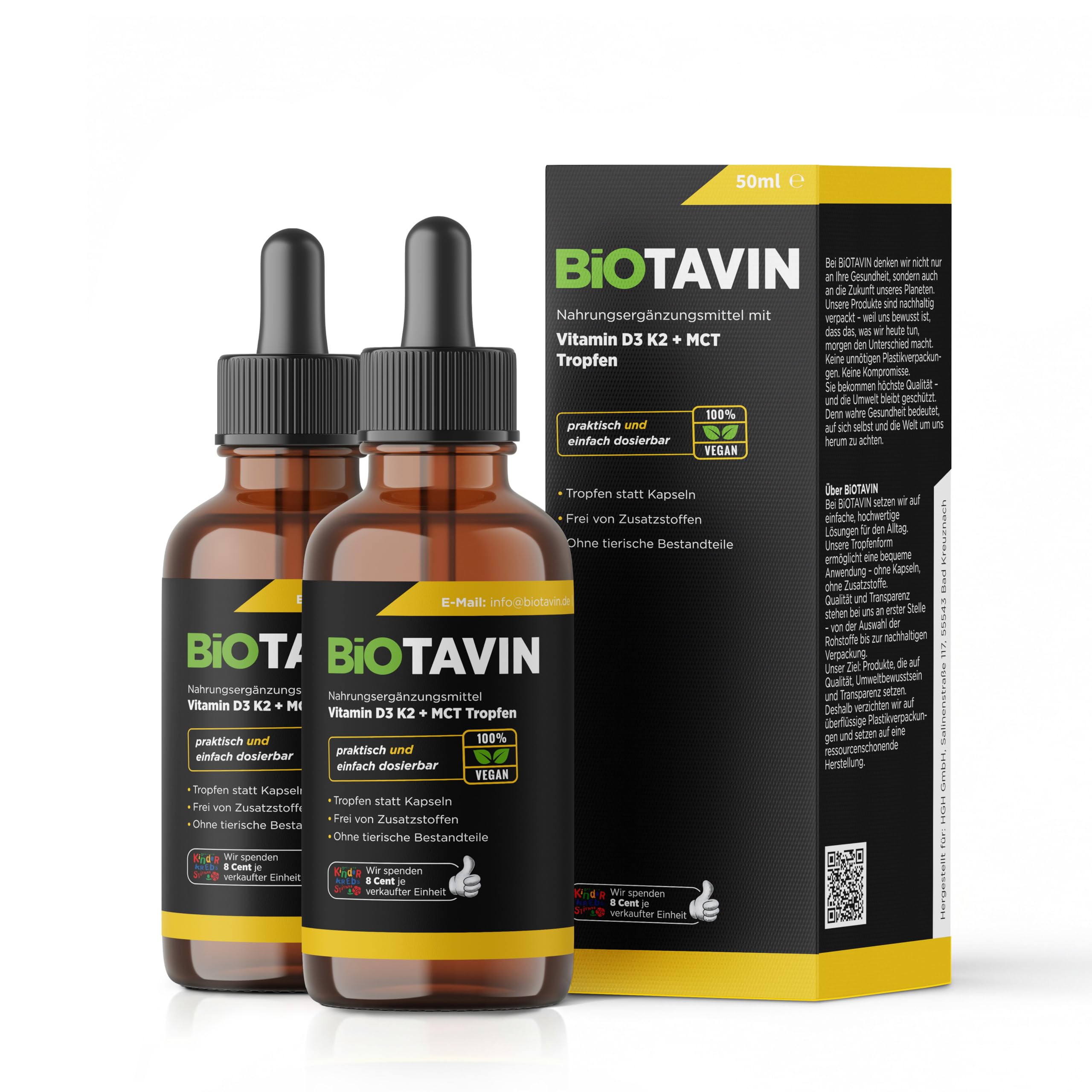 Vitamina D3K2 gocce con olio MCT, 50 ml (2 x 50 ml), 1000 UI per porzione giornaliera, con pipetta facilmente dosabile, per cuore, circolazione, ossa, sistema immunitario e muscoli, testato