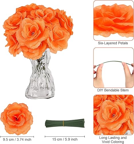 Miniatura 10 de LELEE Flores de cabeza de rosa con tallo  108 flores artificiales de rosa verde esmeralda a granel  Rosa de seda falsa para ramo de boda, fiesta,