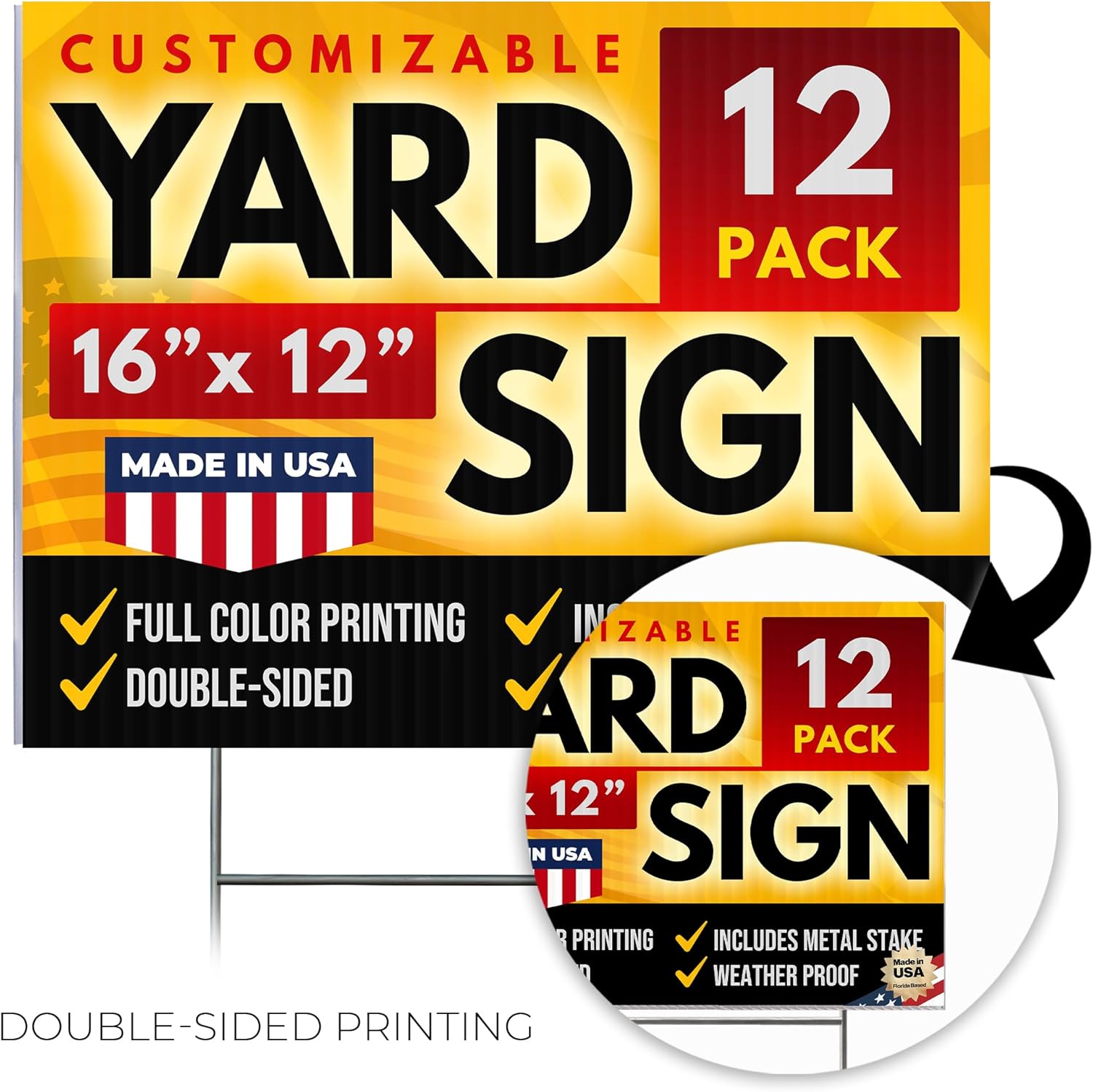 16"x12" Double Sided Custom Yard Signs with Stakes, Personalized Blank Yard Signs for Outdoors, Customized Full Color Corrugated Plastic Signs for Business p (12-Pack)