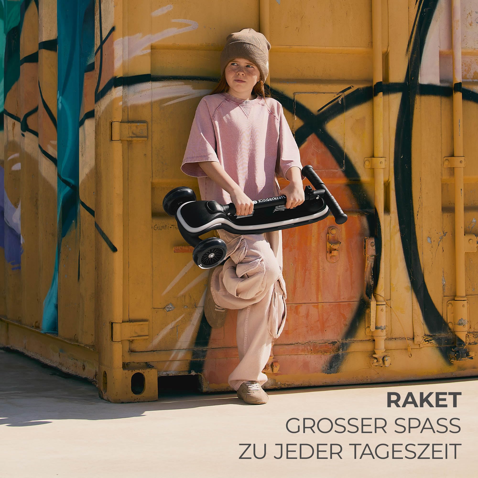Kinderkraft RAKET Kinderroller ab 1 Jahr bis zu 50 kg, Scooter, Tretroller, LED Räder, Höheverstellbare Lenker, Modernes Design, Schwarz