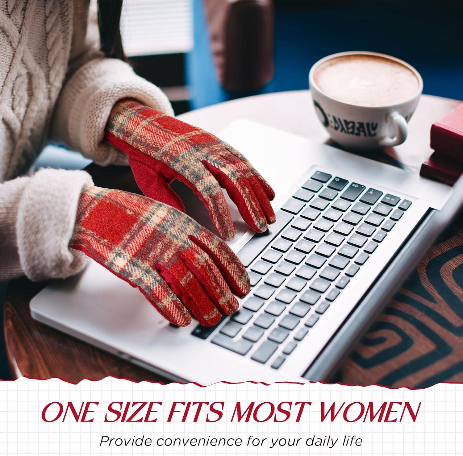 Toulite 4 Pairs Thick Warm Plaid Pattern Gloves Winter Gloves for Women