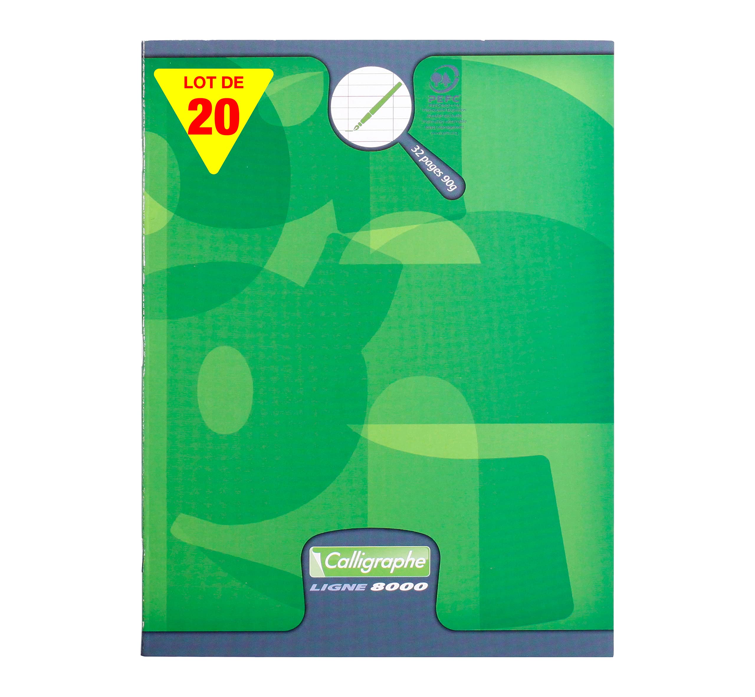 Calligraphe 108704C Un Lot de 20 Cahiers Agrafés Verts (une Marque de Clairefontaine) - 17x22 cm - 32 Pages Grands Carreaux 4 mm Agrandis 16/16 - Papier 90 g - Couverture Carte Offset