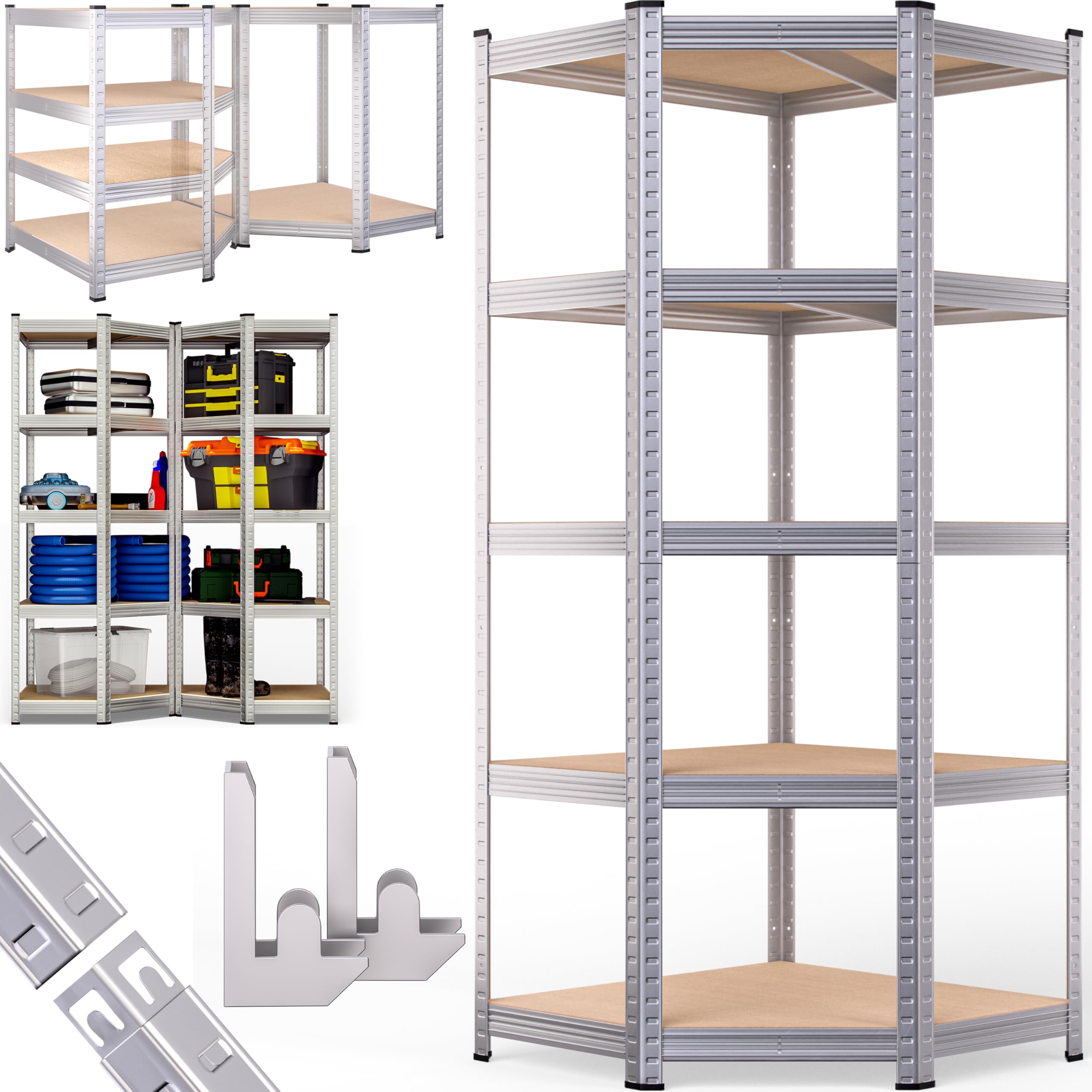 Monzana® Scaffale Metallo Angolare Garage 180x70x40 875kg 5 Riapiani Scaffali Cantina Scaffalatura Angolare Scaffale Salvaspazio Mobile Metallo