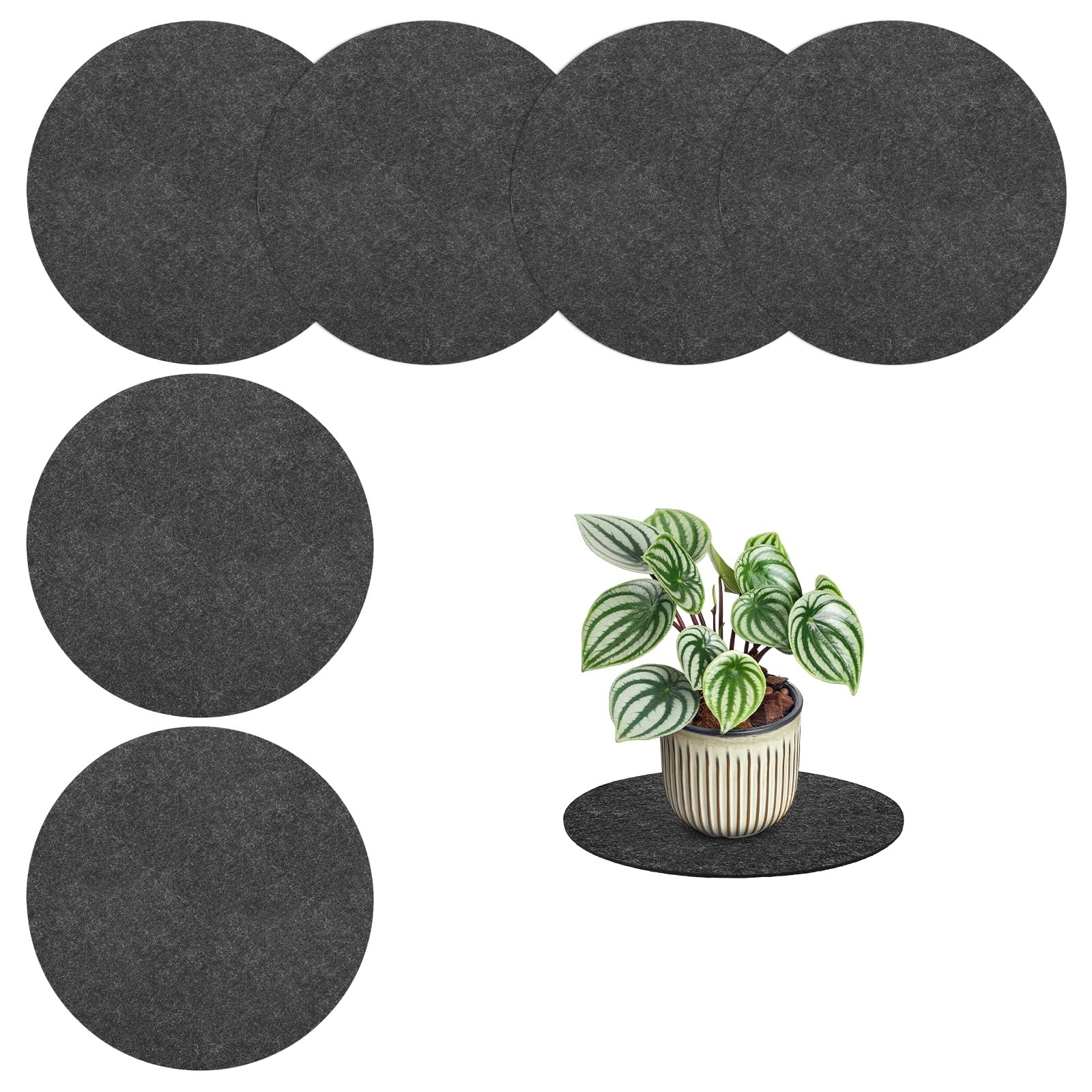 M METERXITY 6-Pack Plant Coasters 12 inch Felt Round Waterproof Gray