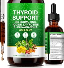 Thyroid Support Drops, Natural Iodine Supplement with Selenium, Zinc, L-Tyrosine & Ashwagandha, Fast Absorbing for Thyroid Health, Energy & Focus, Men & Women, 60ml