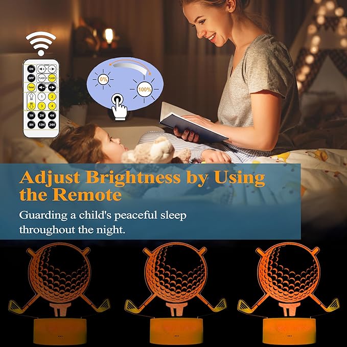 Colortown Golf Gifts, Golf Night Light, 3D Illusion Lamp with RGB 7 Colors Changes Remote Control+Timer+Dimmable, LED Golf Decor, Golf Decor for Boys Girls Room Birthday Xmas Christmas photo 3