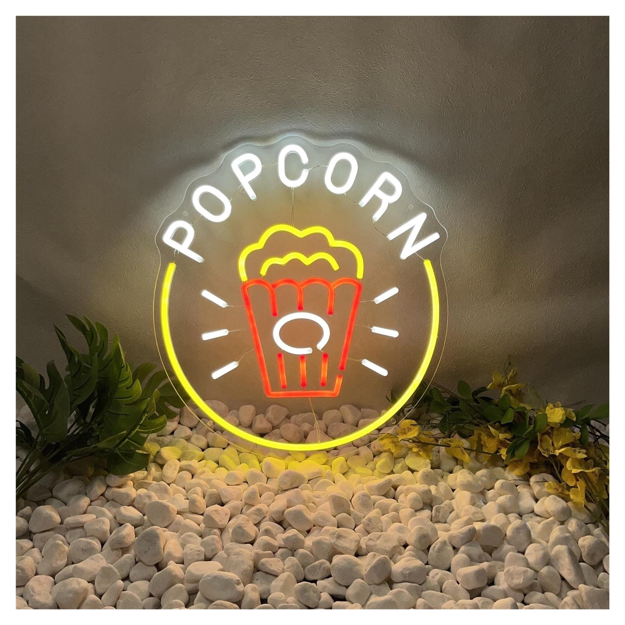 RONGCH Hanging Art Signs Popcorn Neon Sign Cinema Room Decor Business Gameroom Bedroom Bar Livingroom Birthday Party Wall Decoration 45cm