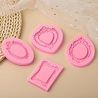 Vista 4 de Moldes de silicona con marco barroco, 4 piezas, molde de fondant de chocolate para decoración de pasteles, molde de resina de arcilla, decoración