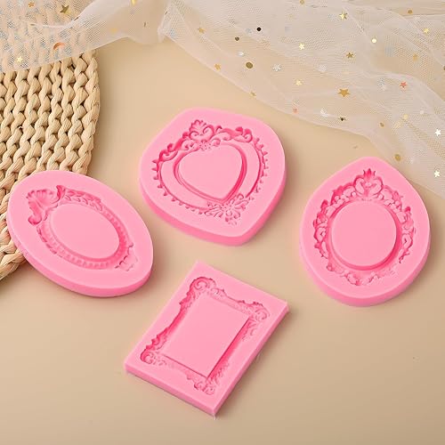 Miniatura 4 de Moldes de silicona con marco barroco, 4 piezas, molde de fondant de chocolate para decoración de pasteles, molde de resina de arcilla, decoración
