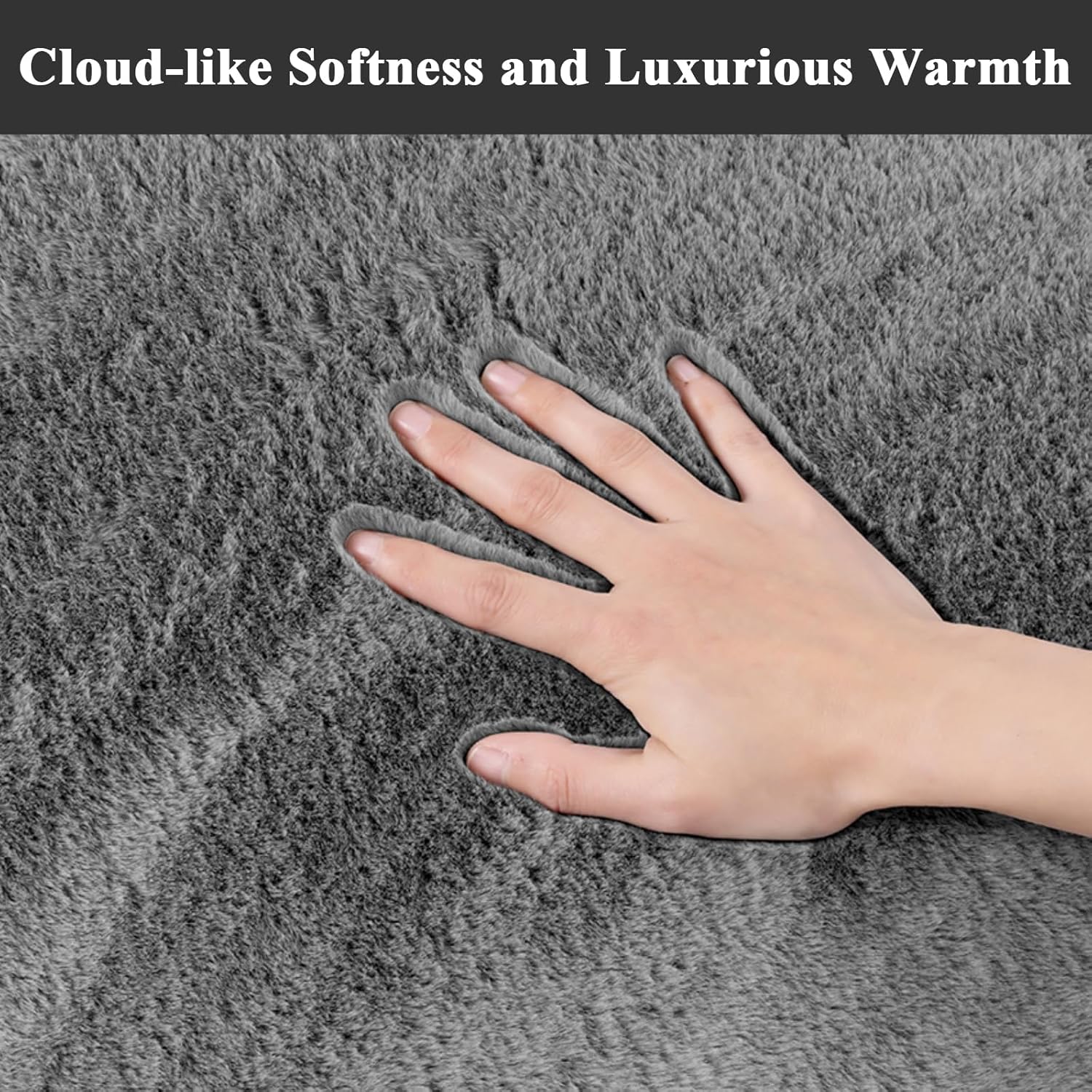 SHACOS Silky Soft Faux Rabbit Fur Area Rug 3'x5' Non Slip Washable Padded Throw Rugs Fluffy Cozy Indoor Modern Carpet for Living Room Bedroom Dining Room Kids Room Dorm Home Decor, Grey