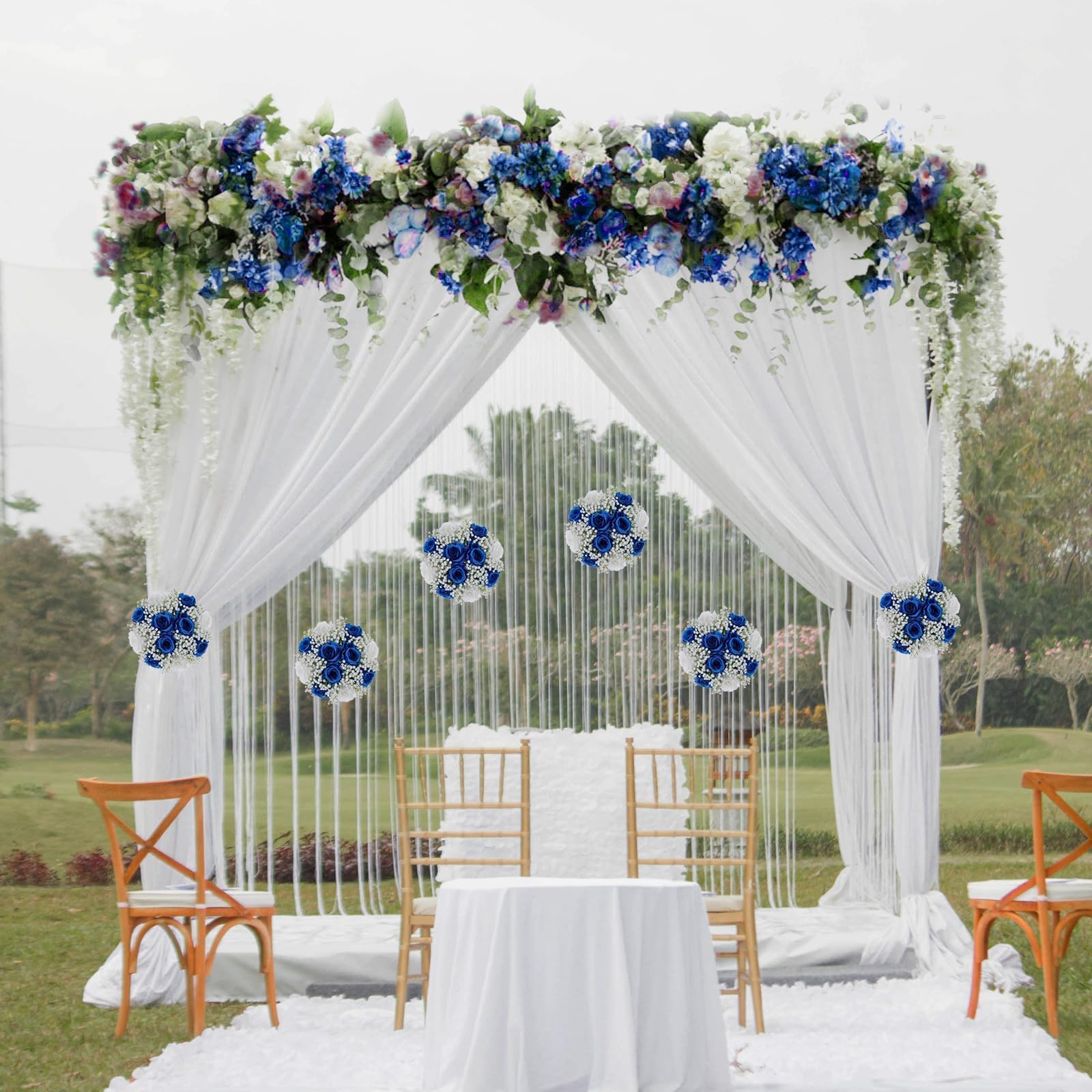 BLOSMON Rose Boule Fleur Artificielle Table 2 Pièces Bleu Roses Fleurs Gypsophiles Bouquet Artificielles pour Decoration Mariage Chemin de Table Fausse Flowers pour Deco Maison Salon Anniversaire