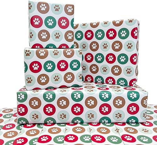 Dtiafu Papel de regalo con estampado de huellas  10 hojas divertidas de regalo de Navidad de perro y gato para vacaciones, cumpleaños, baby shower