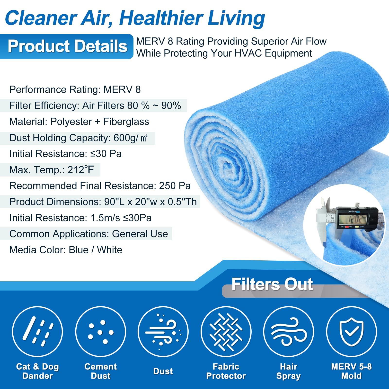 UCINNOVATE Rollo de filtros de ventilación de aire de 50 x 228 cm (más de 50 filtros), kit de filtros de ventilación triples electrostáticos MERV 8 cortados a medida para rejillas de techo del hogar,