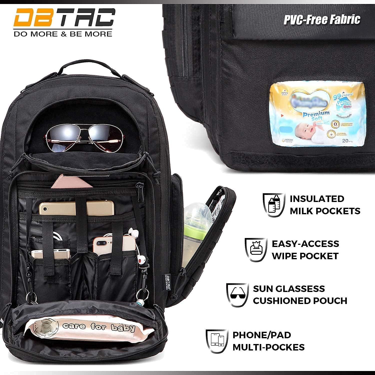 Military Style Diaper Bag (Black) + Tactical Lunch Bag (Black), Durable Material with Large capacity, Multi-functional Design