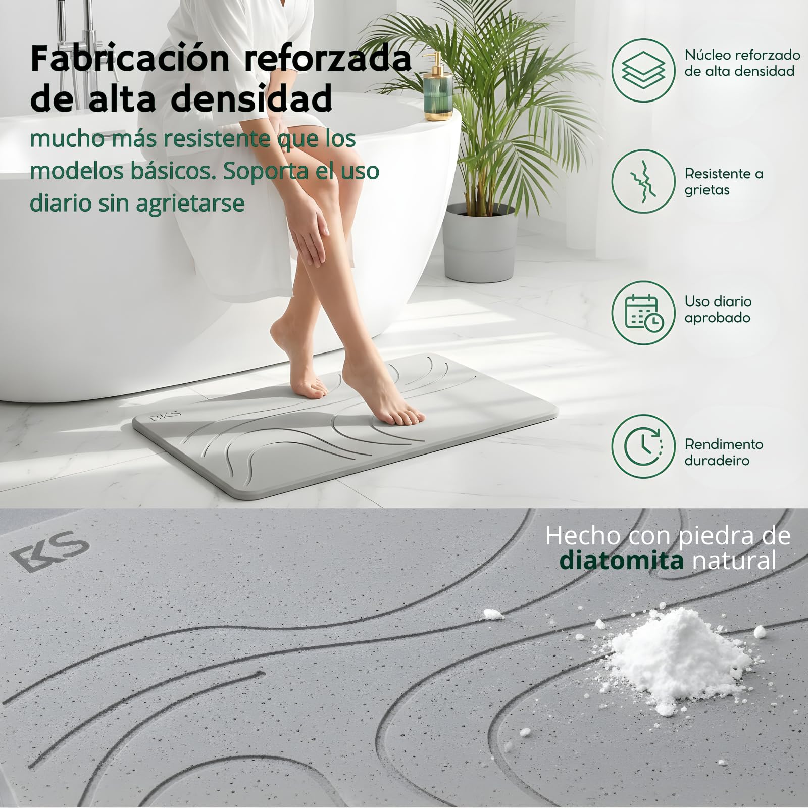Alfombra diatomita baño de secado rápido, alfombra de piedra diatomita para baño con superficie antideslizante, diseño ultrafino y antibacteriano, alfombrilla baño resistente a la humedad y al moho