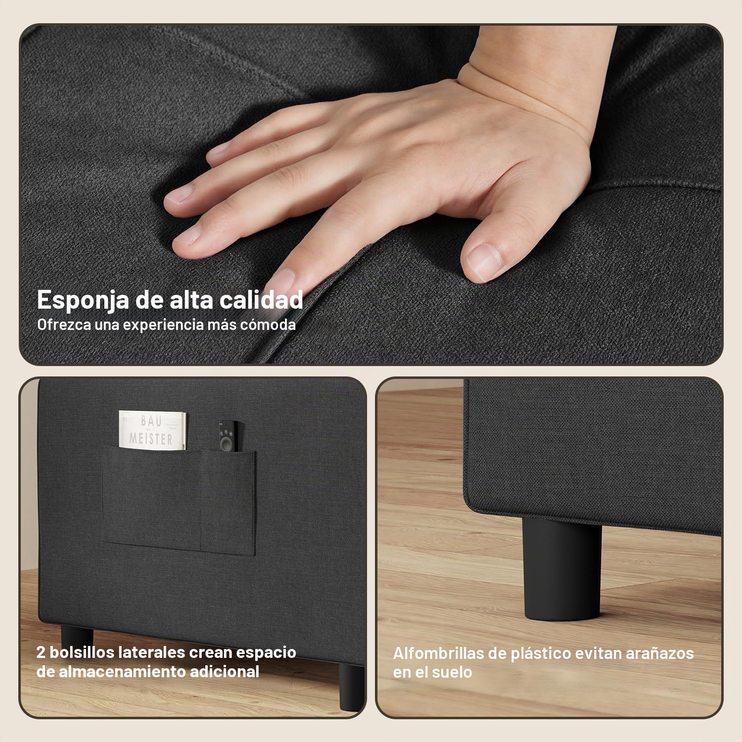 Xbro Sofá Cama Convertible Sillón Cama Plegable 3 en 1 con función de Cama, sofá Cama Ajustable con cojín y Saco, sillón con función de Dormir para apartamento pequeño (Gris Oscuro)
