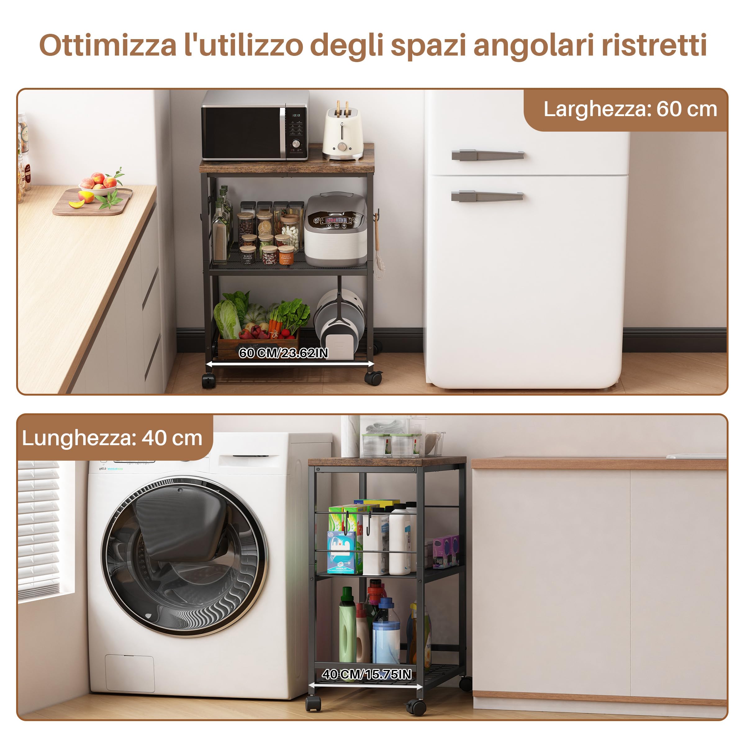 Carrello da Cucina con Microonde su Ruote,Tavolo per Microonde a 3 Ripiani con Spazio di Archiviazione,Piccolo Scaffale per Carrello da caffè per Organizzare Il Soggiorno O L'Ufficio.