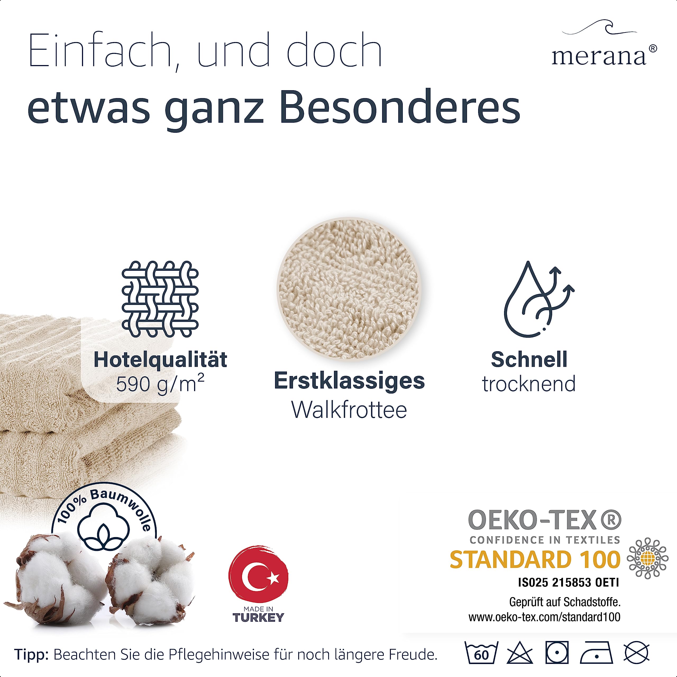 Merana OSLO towel set, Nature Beige, 2 x towels 50x100cm - Image 4