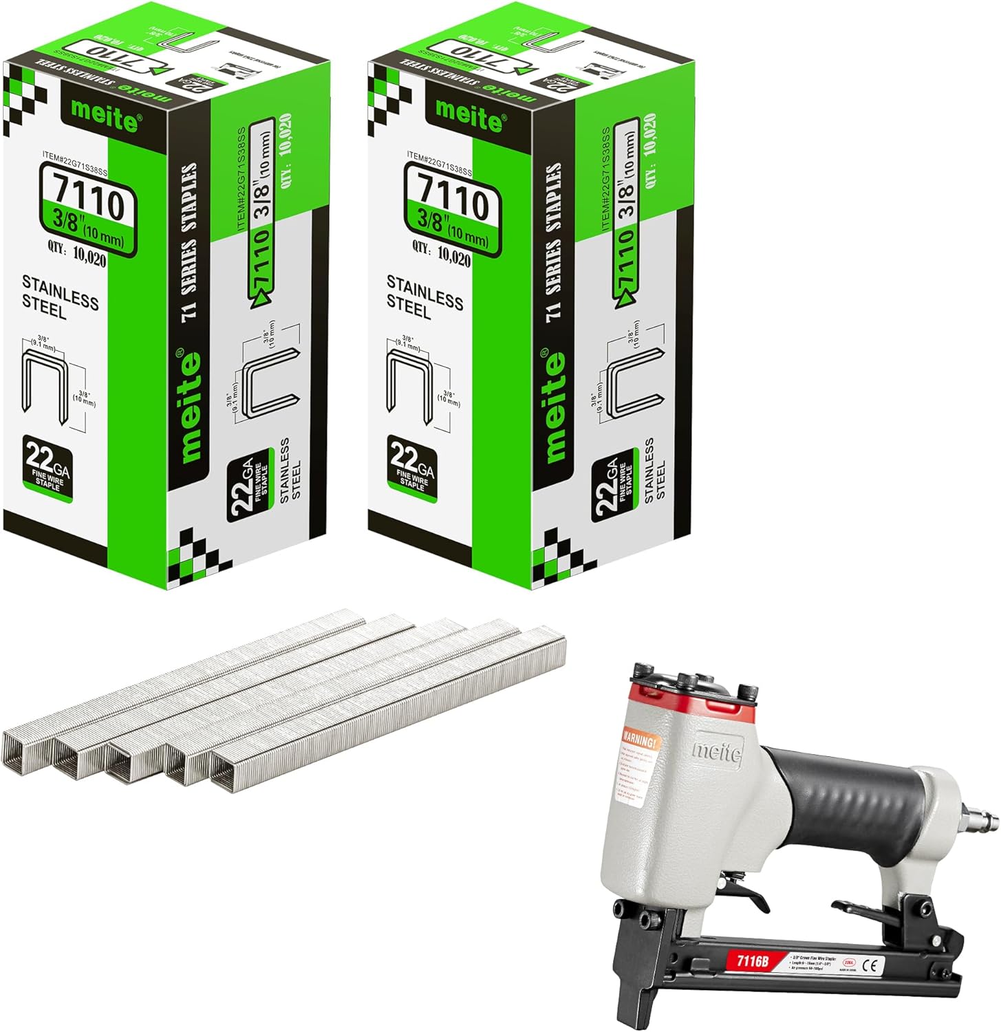 meite 7116B with 2 boxes of 3/8" Length 304 Stainless Steel Staples for Upholstery