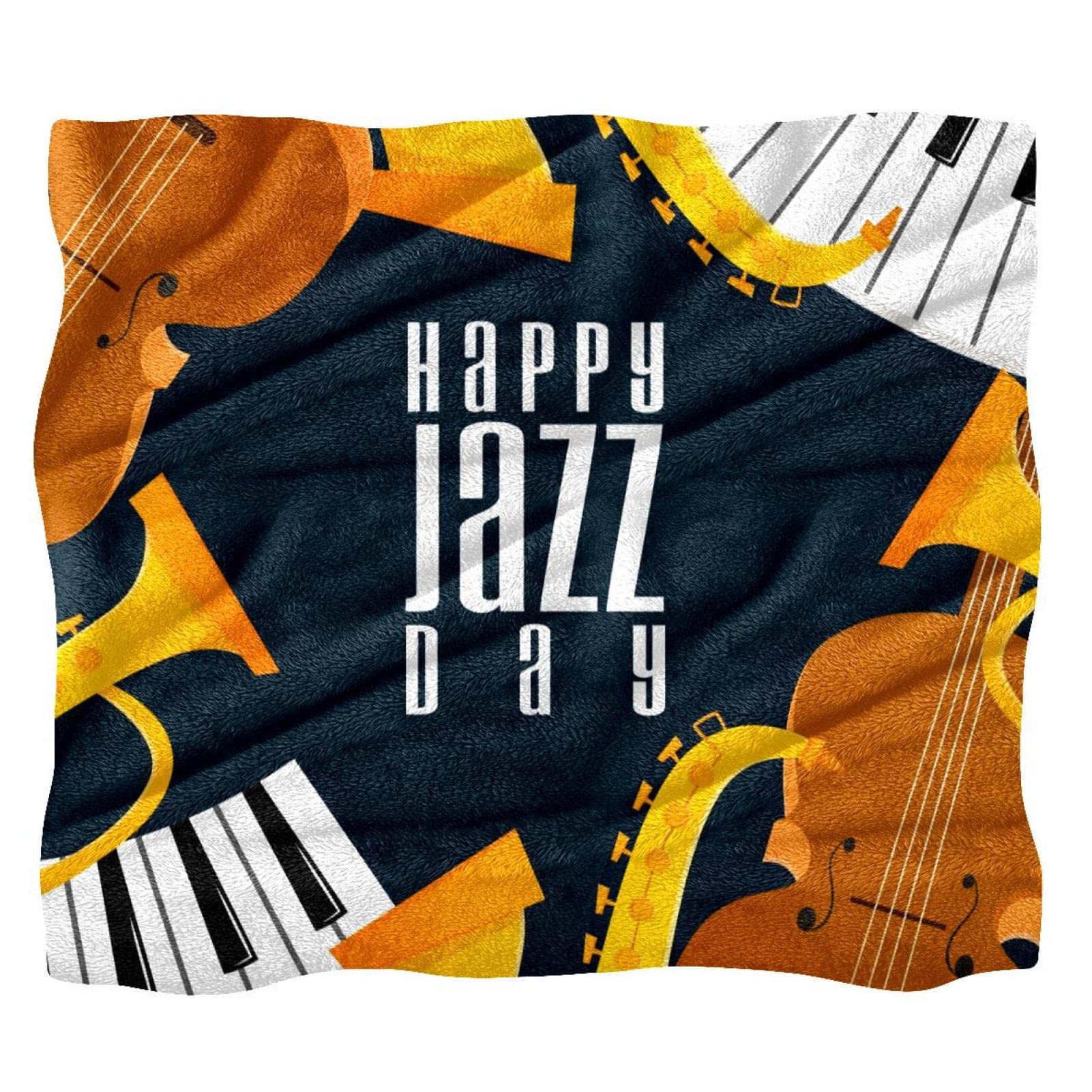Coperta in pile Happy Jazz Day per sassofono pianoforte violino musica per divano, divano o letto