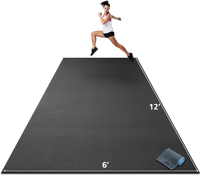 Gorilla Mats Estera de ejercicio extra grande – 9'x6', 12'x6', 15'x6' (1/4" de grosor) – Estera de entrenamiento ultra duradera para pisos de gimnasio en casa – Estera antideslizante, plana para fitness, yoga y levantamiento de pesas