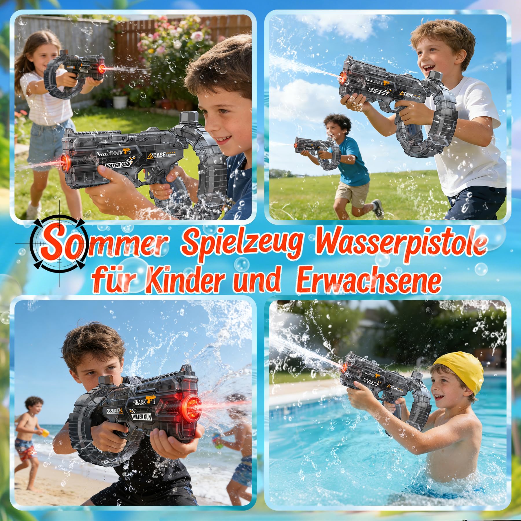 Pistolet à Eau éLectrique pour Enfants,Pistolet à Eau électrique avec Lampe LED, Pistolet à Eau Rechargeable pour s'amuser à la Plage, à la Piscine et en été